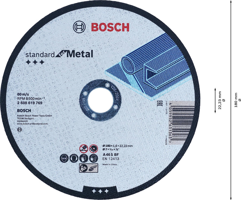[Australia - AusPower] - Bosch Professional 1x Standard for Metal Straight Cutting Trennscheibe (für Bleche, Stahl, Ø 180 x 1,6 x 22,23 mm, Zubehör Winkelschleifer) Ø 180 mm 
