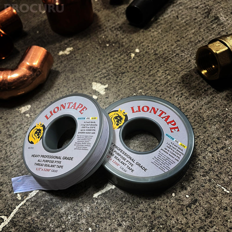 [Australia - AusPower] - Liontape G701 10-Pack 1/2" x 1200" Heavy Duty Professional Teflon Tape, for Water/Oil/Gas, 4-Mil, High Density, Up to 12000 psi, Grey 1/2 Inch Grey 