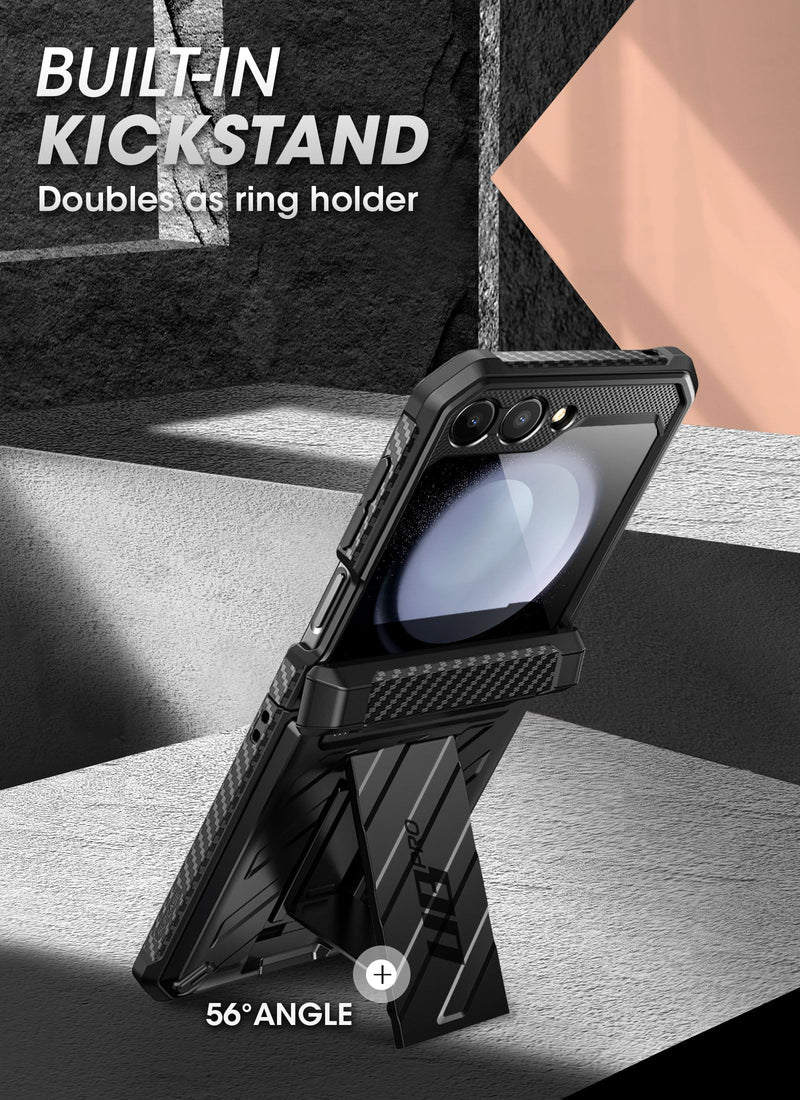 [Australia - AusPower] - SUPCASE Unicorn Beetle Pro Series Case for Samsung Galaxy Z Flip 5 5G (2023), [Hinge Protection] Dual Layer Rugged Protective Case with Holster & Kickstand (Black) Black 