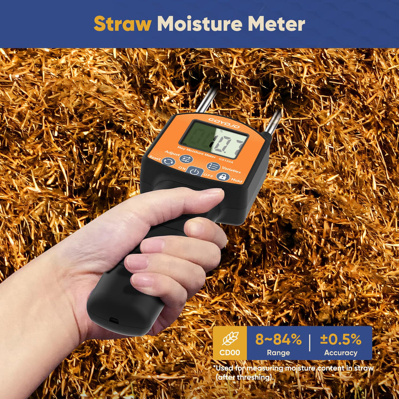 [Australia - AusPower] - GS120A Hay Moisture Tester Meter – Portable Digital Probe Tester with LCD, 0-80% Moisture Range, for Alfalfa, Leymus, Orchard Grass, Straw Bales Fast Accurate Digital Sensor Hay bale Moisture Meter GS120A 