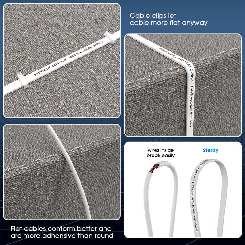 Cat 8 Ethernet Cable 100 ft, Heavy Duty High Speed Cat8 LAN Network Cable, 40Gbps 2000MHz RJ45 Flat Internet Computer Patch Cord, Weatherproof S/FTP UV Resistant for Gaming/Router/Modem,Outdoor&Indoor White 100ft