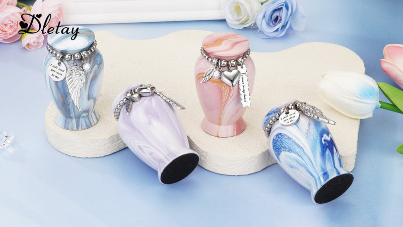 Dletay Small Urns for Human Ashes Keepsake 2.85 Inches Memorial Mini Cremation Urn for Women Men Aluminum Decorative Funeral Urns - Pink Gold Vein