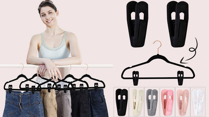 TOFIIGREM Black Velvet Hangers Clips 40 PCS, Pants Hangers Velvet Clips Easily Add to Velvet Hanger, Skirt Suit Pants Clothes Velvet Hangers, Baby Kids Hangers Clips 40pc