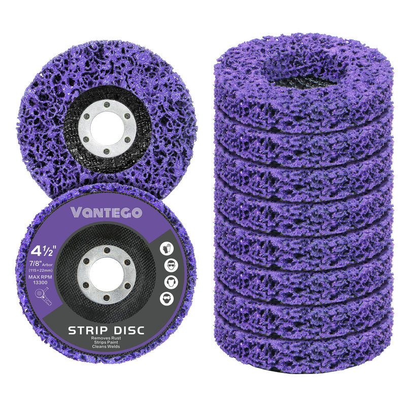 [Australia - AusPower] - Vantego10-Pack Paint Stripping Discs 4-1/2" Purple Grinding Wheels for Angle Grinder, Perfect for Rust, Paint, and Grime Removal, Metal and Wood Surface Stripping 4-1/2 in - 10 pk 