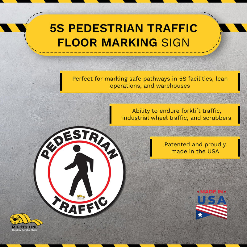 Mighty Line Pedestrian Traffic Crossing Walkway Floor Sign for Safety, Caution, Warning, Heavy-Duty, Peel and Stick, Adhesive, Industrial Quality, 12" Pedestrian Traffic 12 inches