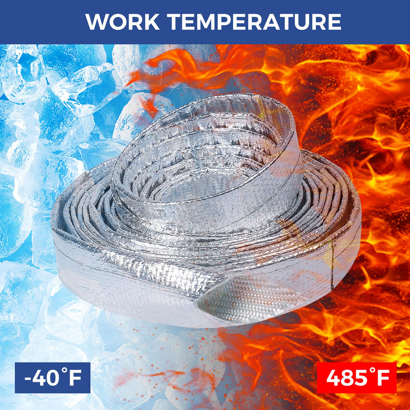 Automotive Heat Shield Sleeve High Temp Sheathing Heat Resistant Wire Protectors Aluminum Foil Heat Wrap For Automobile Engine Wires(1/2"-12ft) 1/2" 12Ft