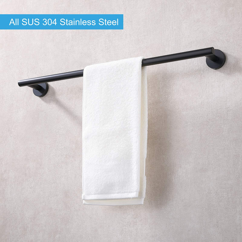 TASTOS 23.6 Inch Bath Towel Bar Matte Black, Premium SUS304 Stainless Steel Round Style Bathroom Heavy Duty Holder, Kitchen Rod, Wall Mount With Screws Rack