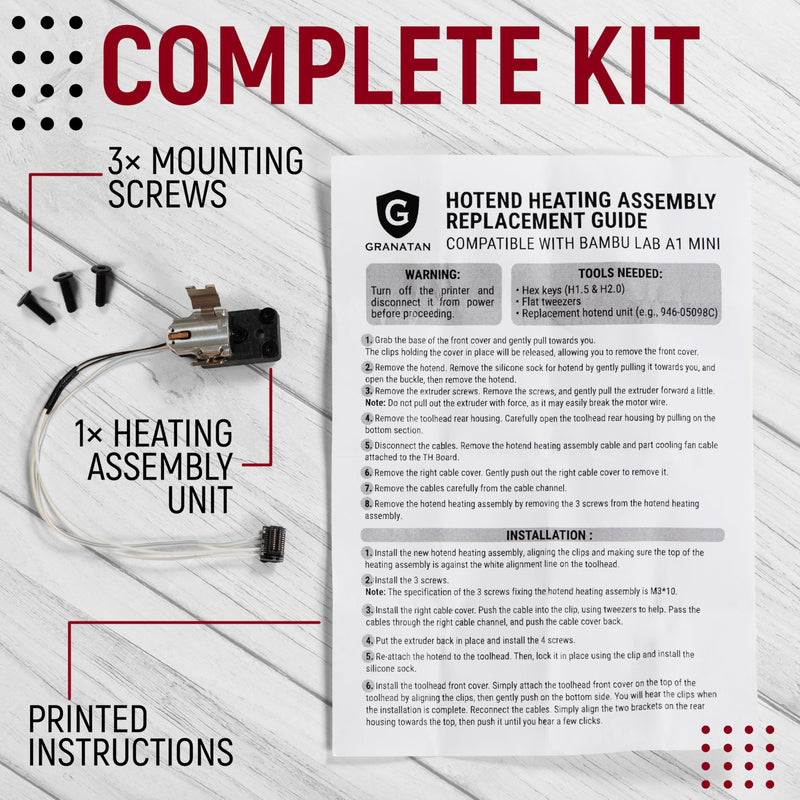 Fits for Bambu Lab A1 Series Hotend Heating Assembly Kit, Compatible with A1 Mini Printers, 3D Printer Accessories Replacement Part