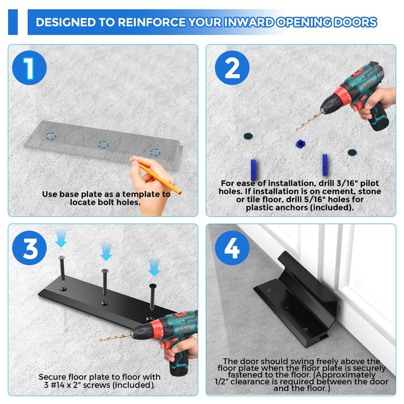 Lock Door Brace,Double Safety Protection French Security Door Brace,Residential Door Lock Barricade,Black-Door Barricade Security Lock Door Brace Fits Blemished Door, Standard Doors, French Doors