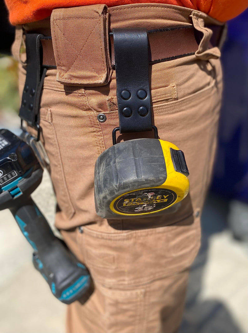 Leather Tape Measure Holder for Belt with 4 Rivets | 4 Inch Versatile Tape Measure Clip or Drill Belt Clip | Durable Measuring Tape Holder Clip for Construction Accessories Men