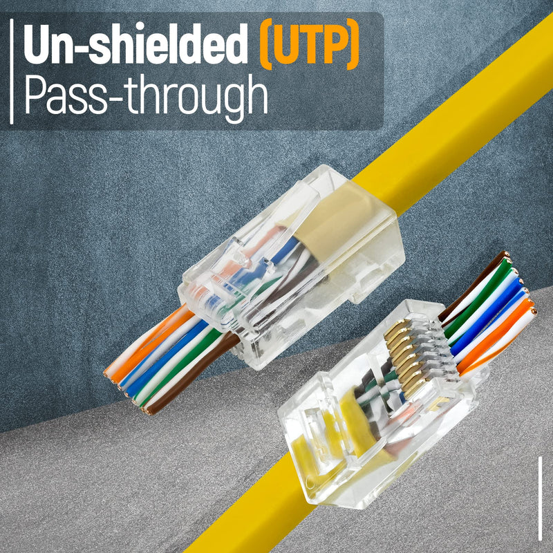 GTZ Cat6 RJ45 Pass Through Connector 200-Pack - EZ Cat 6 Pass Through RJ45 Connectors - cat 6 connectors - Ethernet Connector - Ethernet Plug - for Solid or Stranded UTP Network Cable