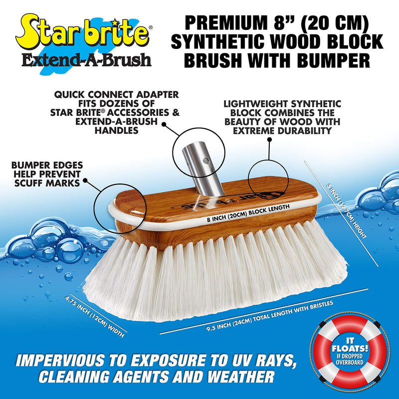 STAR BRITE 8" Premium Cleaning Brush – Synthetic Wood Block with High-Density Star Prene Fibers for Boat Decks, Docks & Tough Surfaces – Fits Extend-A-Brush Handles – Stiff Bristle, White (040172) Premium 8" Brush