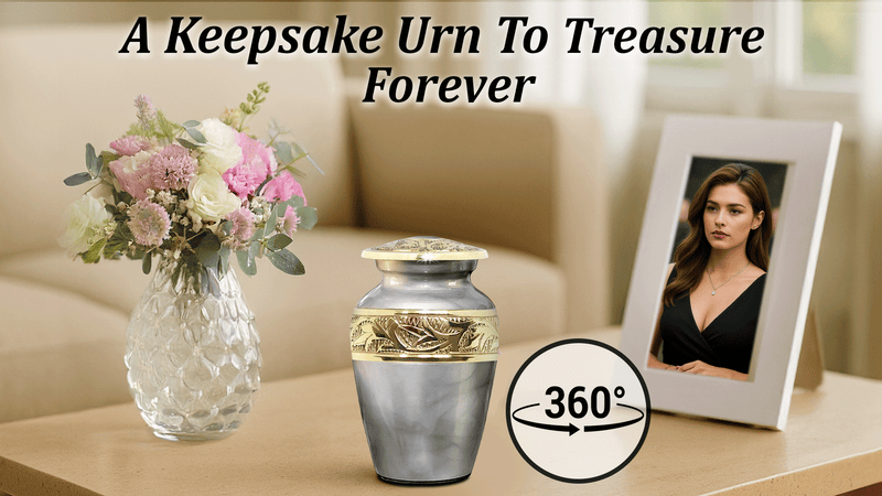 Small Urns for Human Ashes with Velvet Heart Case - Brass Hand Engraved - Mini Memorial Urn for Ashes - Gray Keepsake Cremation Urn for Mom, Dad, Baby & Someone Special Small Urn