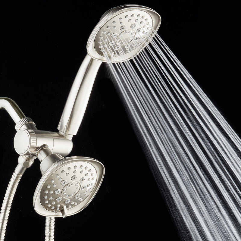 AquaDance Luxury Square 48-setting High-Pressure Dual Head/Handheld Shower Spa Combo. Extra-Long 72" Stainless Steel Hose, 3-way Flow Diverter, Satin Nickel Finish