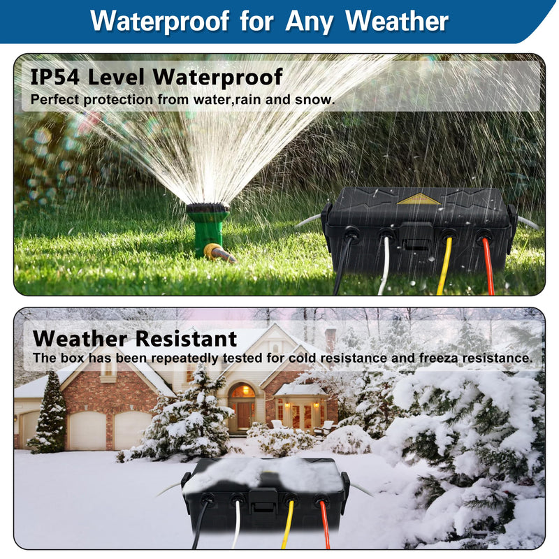 [Australia - AusPower] - Medium Outdoor Electrical Box(10.6x5.7x5inch),Weatherproof Connection Box w/6 Cable Entry,IP54 Waterproof Extension Cord Cover Protect Power Strip,Timer,Plug,Holiday Lights,Black Black 