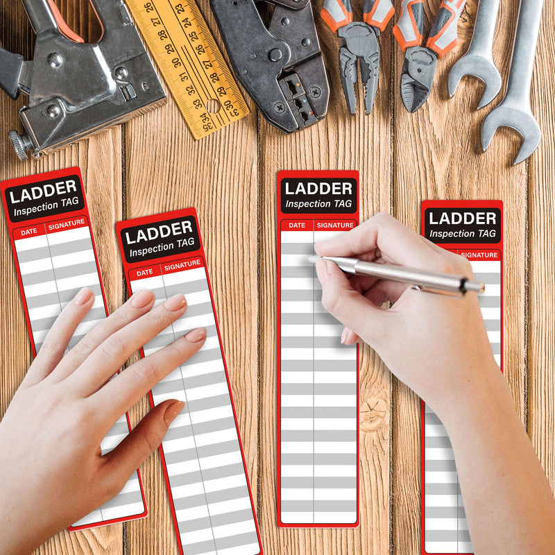 [Australia - AusPower] - 120Pcs Ladder inspection stickers Red safety stickers for ladders Self adhesive ladder inspection tags Maintenance labels for Industrial Commercial Public or Private environments (8.5 x 2 Inch) 