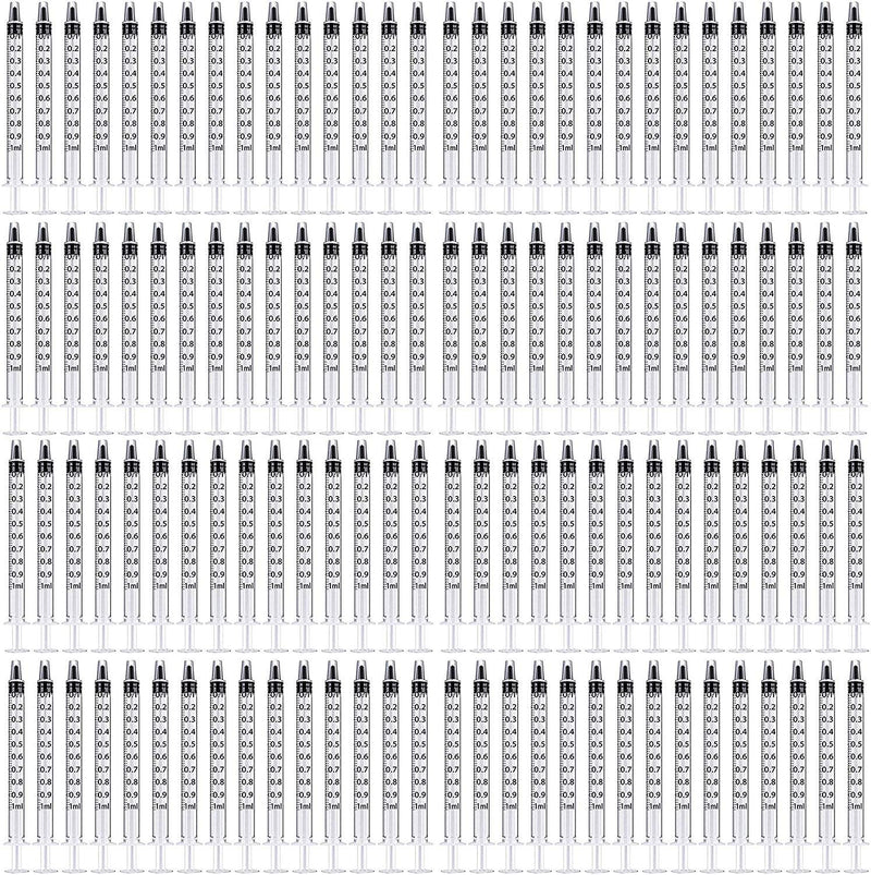 [Australia - AusPower] - 100PCS 1ml 1cc Syringe No Needle Plastic Syringe for Pets Oral, Refilling, Oil or Glue Applicator, Measuring or Transfering Tiny Amount of Liquids, Without Cap 1mL Bulk No Needle 100.0 