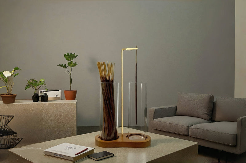 Incense Holder, Hang Upside Down Incense Sticks Burner Holder Storage with Glass Ash Catcher,Ideal Gift (Brown) Brown