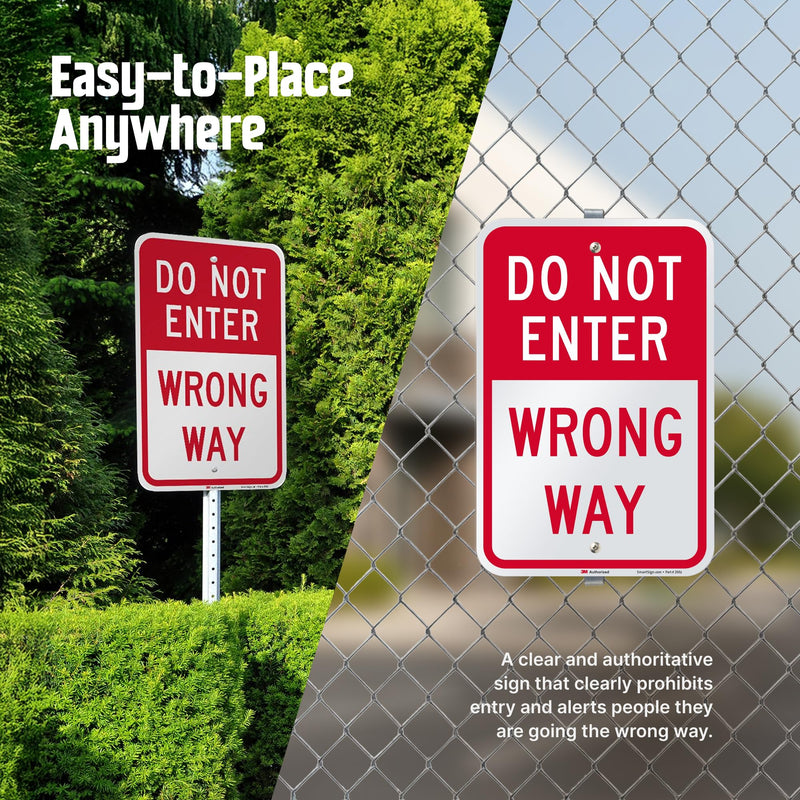 SmartSign 18 x 12 inch “Do Not Enter - Wrong Way” Metal Sign, 63 mil Aluminum, 3M Laminated Engineer Grade Reflective Material, Red and White, Made in USA 12" x 18" 3M EG Reflective Aluminum