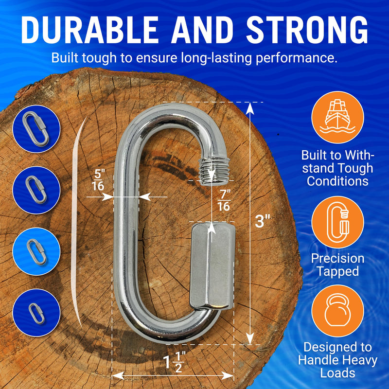 [Australia - AusPower] - 316 Stainless Steel Locking Carabiner Threaded Quick Link Chain Link Connector Clips Heavy Duty D Shape Repair Safety Quicklinks 1/2, 3/8, 5/16 or Small 1/4 Marine Grade Metal - 4pcs Quick Links 5/16" 