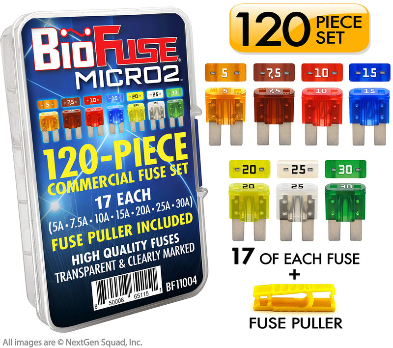 [Australia - AusPower] - Micro2 APT ATR 120 Piece Automotive Commercial Car Fuse Assortment (119 Micro 2 Blade Fuses + Fuse Puller) 5A 7.5A 10A 15A 20A 25A 30A 