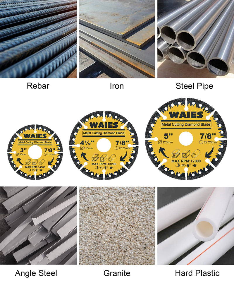4-1/2 Inch Metal Cutting Diamond Blade for Angle Grinders, All Purpose Cut Off Wheels for Steel, Rebar, Sheet Metal, Angle Iron, Stainless Steel (3PCS) 3