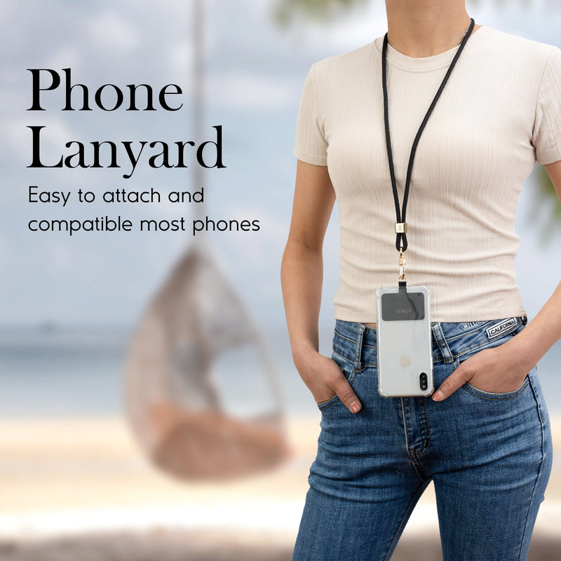 [Australia - AusPower] - SENLLY Phone Lanyard with Ultra Thin Patch, Original Minimalist Design Neck Strap Compatible All Smartphone 101 Black 