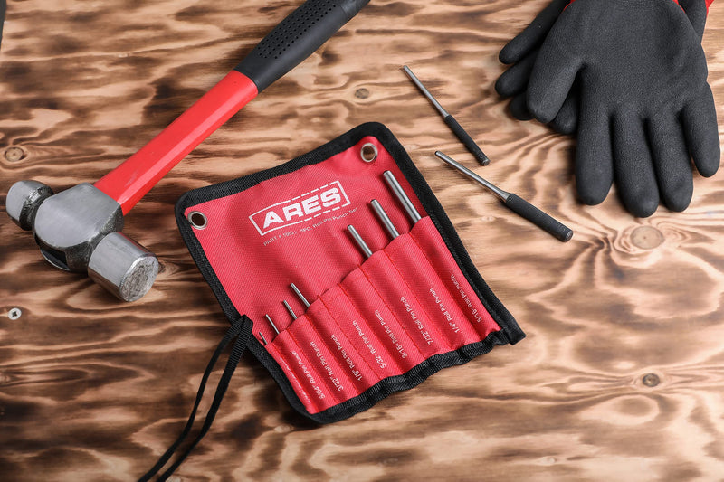 ARES 10021 – 9-Piece Roll Pin Punch Set – Durable Heat Treated and Drop Forged Steel Pin Punches with Pouch -Ideal for Automotive Repair, Gunsmithing, Craft Work, and Jewelry Repair