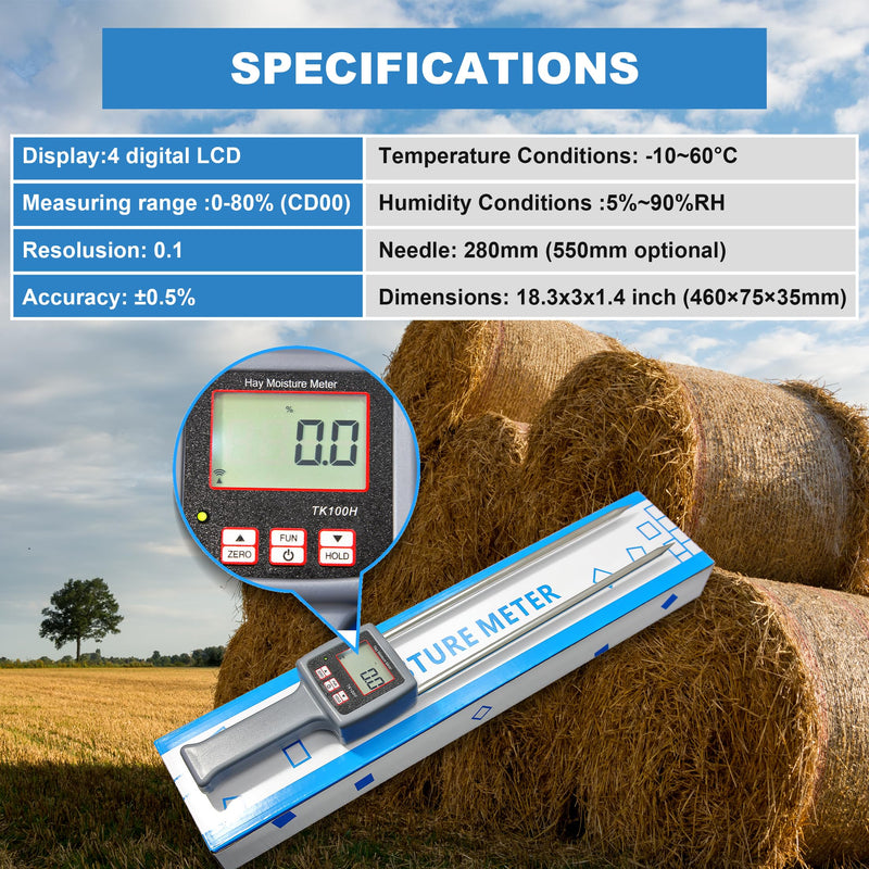 [Australia - AusPower] - Portable Hay Moisture Meter for Alfalfa, Leymus Chinensis, Orchard Grass, Pennisetum Gydridum, Guinea Grass, Clover, Soapwort, Wheat Straw and other Hays For Hay 