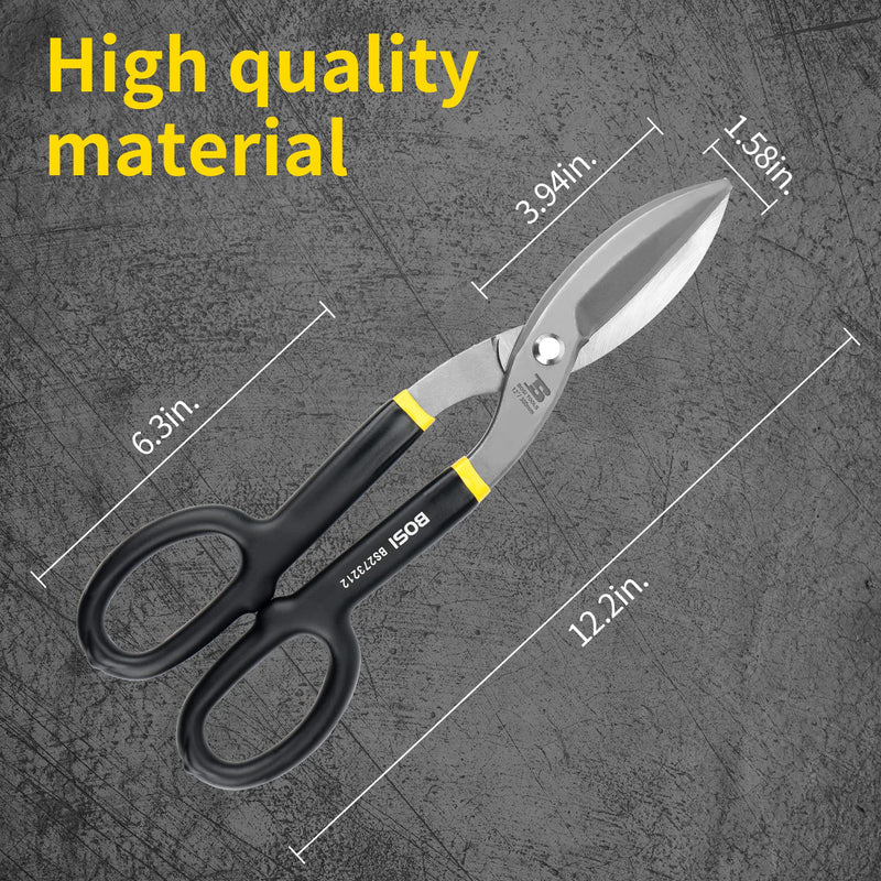 [Australia - AusPower] - Tin Snips 12 Inch Flat Blade Metal Cutters Straight Shears Heavy Duty Drop Forged Carbon Steel Blade with Comfortable Rubber Dipped Handle for Cutting Sheet Metal 