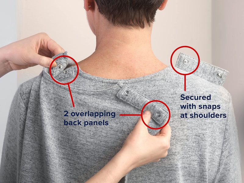 [Australia - AusPower] - Women’s Open Back Adaptive Diamond Neck Top for Seniors - Super Soft 3/4 Long Sleeve Shirt Large Heather Fog Grey 