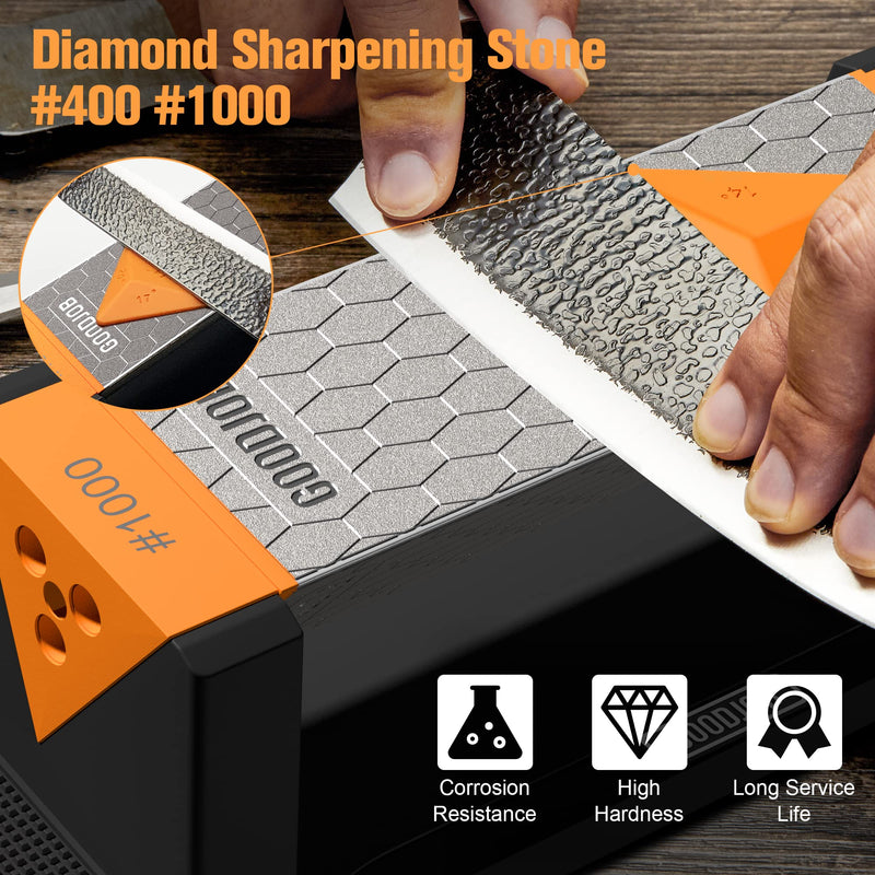 [Australia - AusPower] - Goodjob Diamond Sharpening Stone 3 Side Grit 400/1000/8000 Premium Industrial Diamond & Ceramic Whetstone Knife Sharpener Suitable for Steel of any Hardness with Angle Guide and Non-Slip Base 