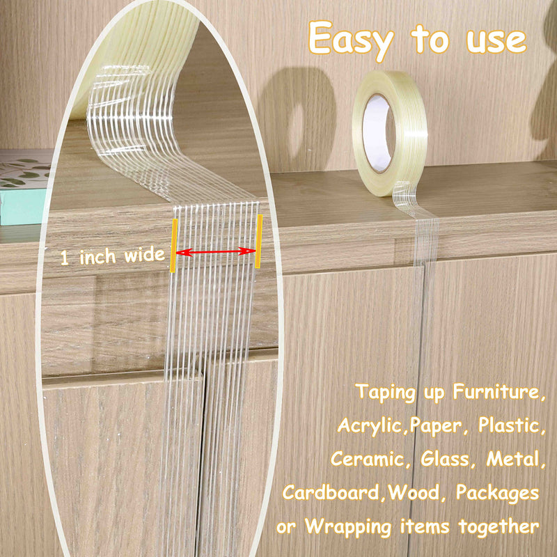[Australia - AusPower] - Valley'sYuMiao 3 Pack, 1in×60yds,Mono Filament Strapping Tape, 180yds Total, Fiber Reinforced Packing, Heavy Duty Wearproof Tape, 5.5mils 1" × 60 YDS × 3 Rolls, 180Yards?540ft? 