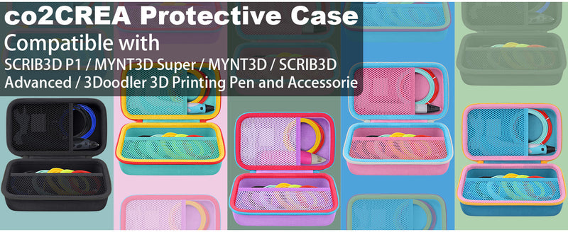 co2CREA Empty Hard Storage Case for 3D Printing Pen Set Green Case + Red Zipper