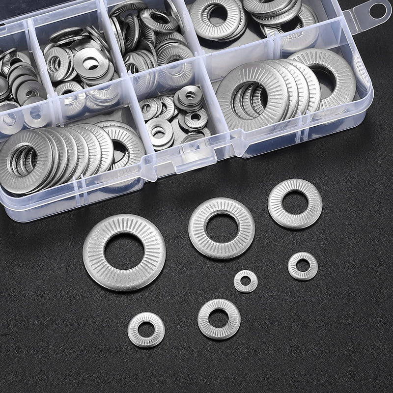 128 Pcs Belleville Washer, Conical Knurled Spring Washers, Stainless Steel Coned-disc Spring Washers, Disc Cupped Spring Washers Assortment Set, Metric M3/M4/M5/M6/M8/M10/M12 Silver 128pcs