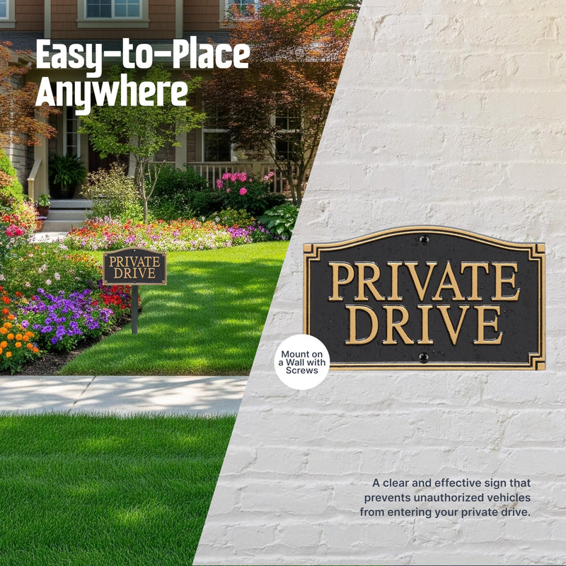 SmartSign “Private Drive” GardenBoss Statement Plaque | 5.75" x 9.5" Aluminum Plaque with 18" Black Lawn Stake, Made in USA