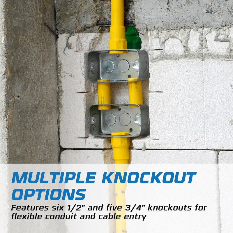 OHLECTRIC 4x2 inch Electrical Handy Box (10-Pack) Steel Metal Outlet Boxes with 1/2" & 3/4" Knockouts, 2-1/8 Inch Deep 17 Cu. in. Steel Junction Box Utility Box 2-1/8" Deep with 1/2" & 3/4" Knockouts 10