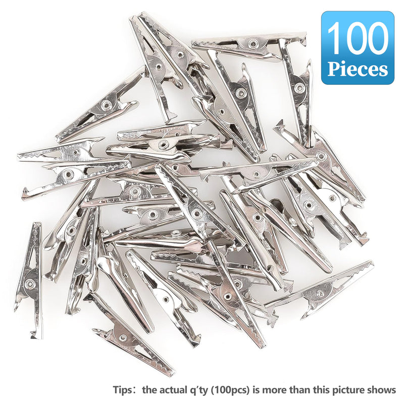 [Australia - AusPower] - 100 Pack Mini Clamps Alligator Clips for Crafts & Electrical, Small Roach Clips for Joints 35 mm Alligator Clamp for Crafting, Gator Clips Clamps Bulk for Crafts Holding (Silver） 