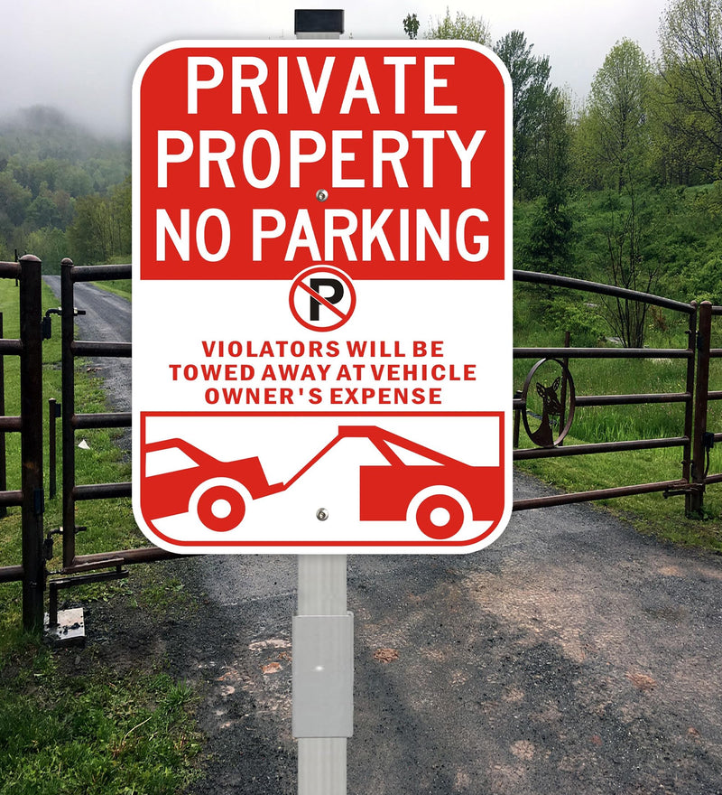 2Pack Private Property No Parking Signs with 36" Stake, Violators Will Be Towed Away at Vehicle Owner's Expense Signs, 14"×10" Reflective Aluminum Sign, Fade Resistant, Including Screws