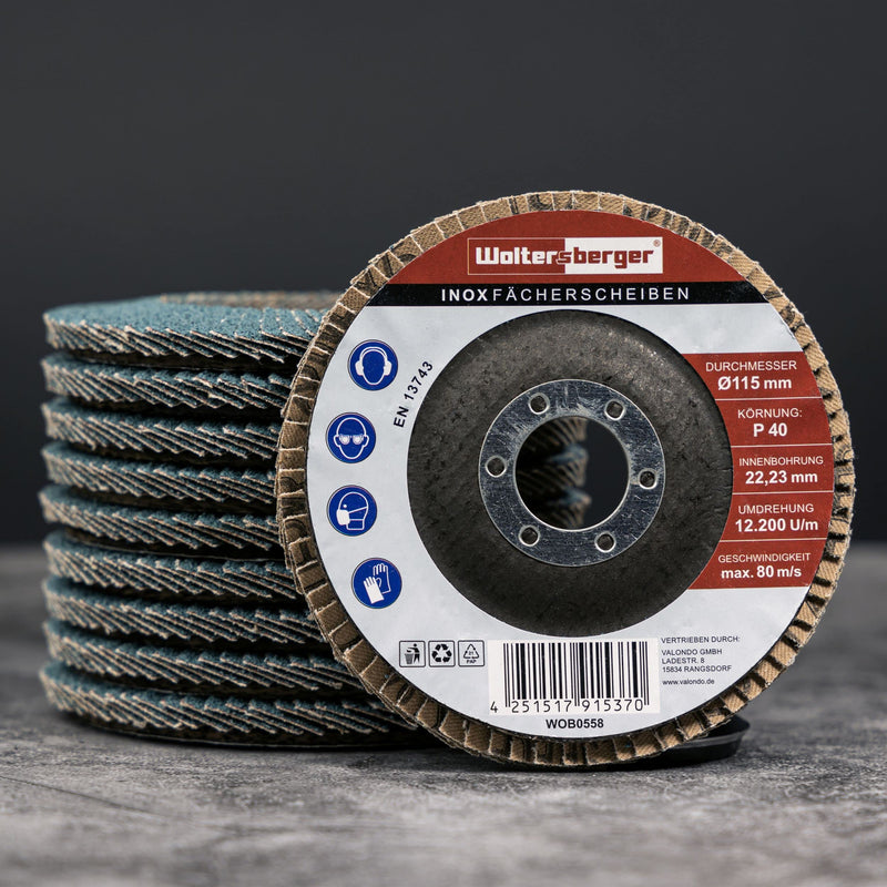 [Australia - AusPower] - Woltersberger® Set of 8 stainless steel flap discs, diameter 125 mm, grain size P40, P60, P80, P120, blue for stainless steel, metal/steel, wood, zirconium coround sanding mop slat discs Set 125 mm zircon 