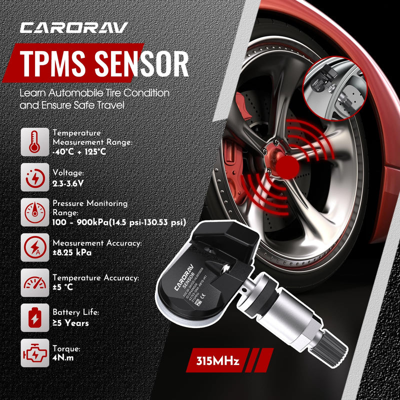 4PCS Tire Pressure Monitoring System Sensor TPMS Compatible with Honda Fit Insight Civic Element CR-Z Odyssey, Acura CSX, Replaces 42753-SNA-A810-M1 42753SNAA81 315Mhz - 4 Replaceable Valve Stems