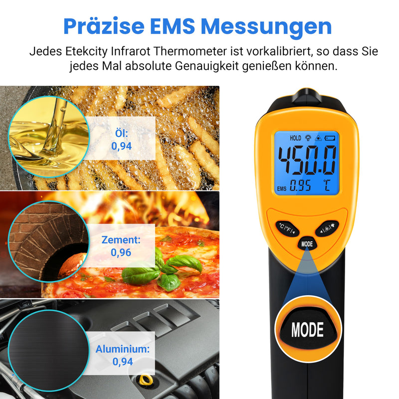 Etekcity Infrared Thermometer -50 ~ +610 °C, IR Pyrometer Temperature Meter | Digital IR Pyrometer Temperature Meter, LCD Lighting (Not for People) for Cooking/Pizza Oven/Freezer/Industry -50 ~ +610°C