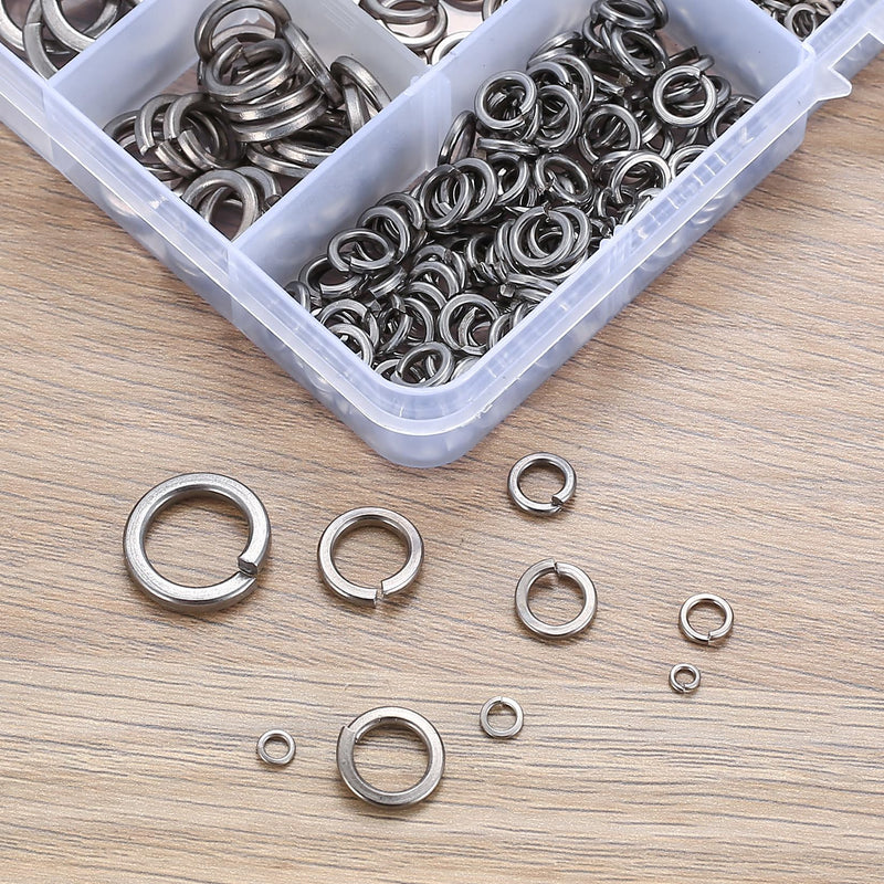 [Australia - AusPower] - 900 PCS Stainless Steel Spring Lock Washer, Split Lock Washer, Split Ring Washer Bolt Screw Spring Washer, 2#, 1/8", 5/32", 3/16", 1/4", 5/16", 3/8", 1/2" 