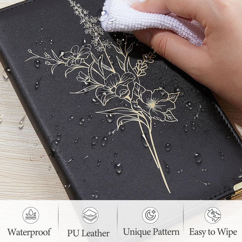 [Australia - AusPower] - Server Book, PU Leather Server Books for Waitress with Zipper Pockets, Waitress Book with Pen Holder Fit Server Apron Check Presenters for Restaurants Black 