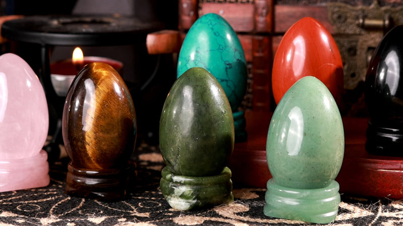 Rockcloud 1.7" Crystal Egg Sphere with Stone Stand, Green Aventurine Dark Green