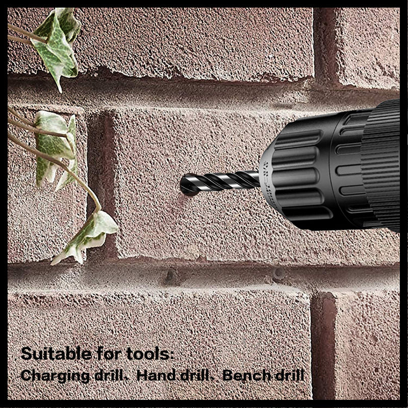 [Australia - AusPower] - 10-Piece Masonry Drill Bits Set for Tile Glass Ceramic Brick Wood, 1/8 to 1/2 Inch Drilling Bits with Triangle Handle, YG8 Tungsten Steel Alloy Tip.?Black? 10 Piece Masonry Drill Bit 