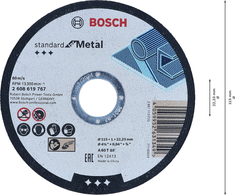[Australia - AusPower] - Bosch Professional 1x Standard for Metal Straight Cutting Trennscheibe (für Bleche, Stahl, Ø 115 x 1 x 22,23 mm, Zubehör Winkelschleifer) 