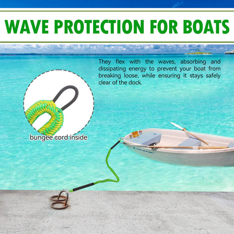 Bungee Dock Lines for Boats, Non-Sink Floating Rope with Double Hooks, Heavy Duty Boat Tie Downs for Dock for Pontoon Jet Ski (Green & Yellow, 4FT) Green & Yellow