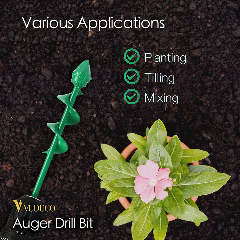 VUDECO Garden Auger Drill Bit for Cordless Drill - 2 PCS, Bulb Planter Tool, Spiral Drill Bit, Earth Planting Auger - Green
