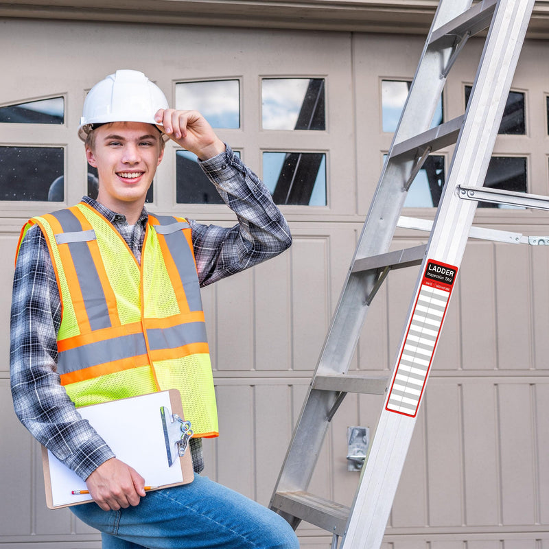 [Australia - AusPower] - 120Pcs Ladder inspection stickers Red safety stickers for ladders Self adhesive ladder inspection tags Maintenance labels for Industrial Commercial Public or Private environments (8.5 x 2 Inch) 
